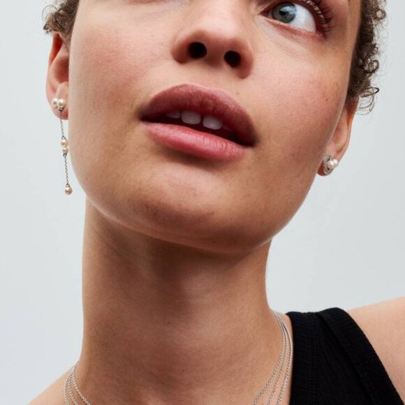 Pandora Treated Freshwater Cultured Pearl & Pavé Halo Stud Earrings NWT - Picture 3 of 3